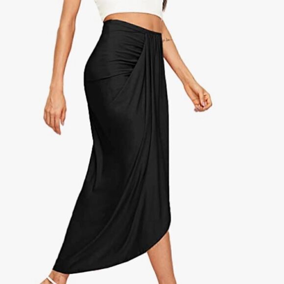 NEW Black Maxi Skirt - Twist Detail - Size Small - Open Front Slit NWOT - Picture 4 of 6